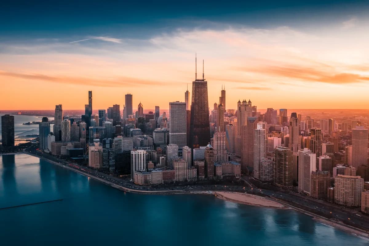 Downtown Chicago skyline at sunset, Illinois