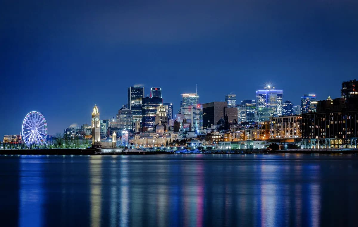 Downtown Montreal and the Old Port at night, Quebec