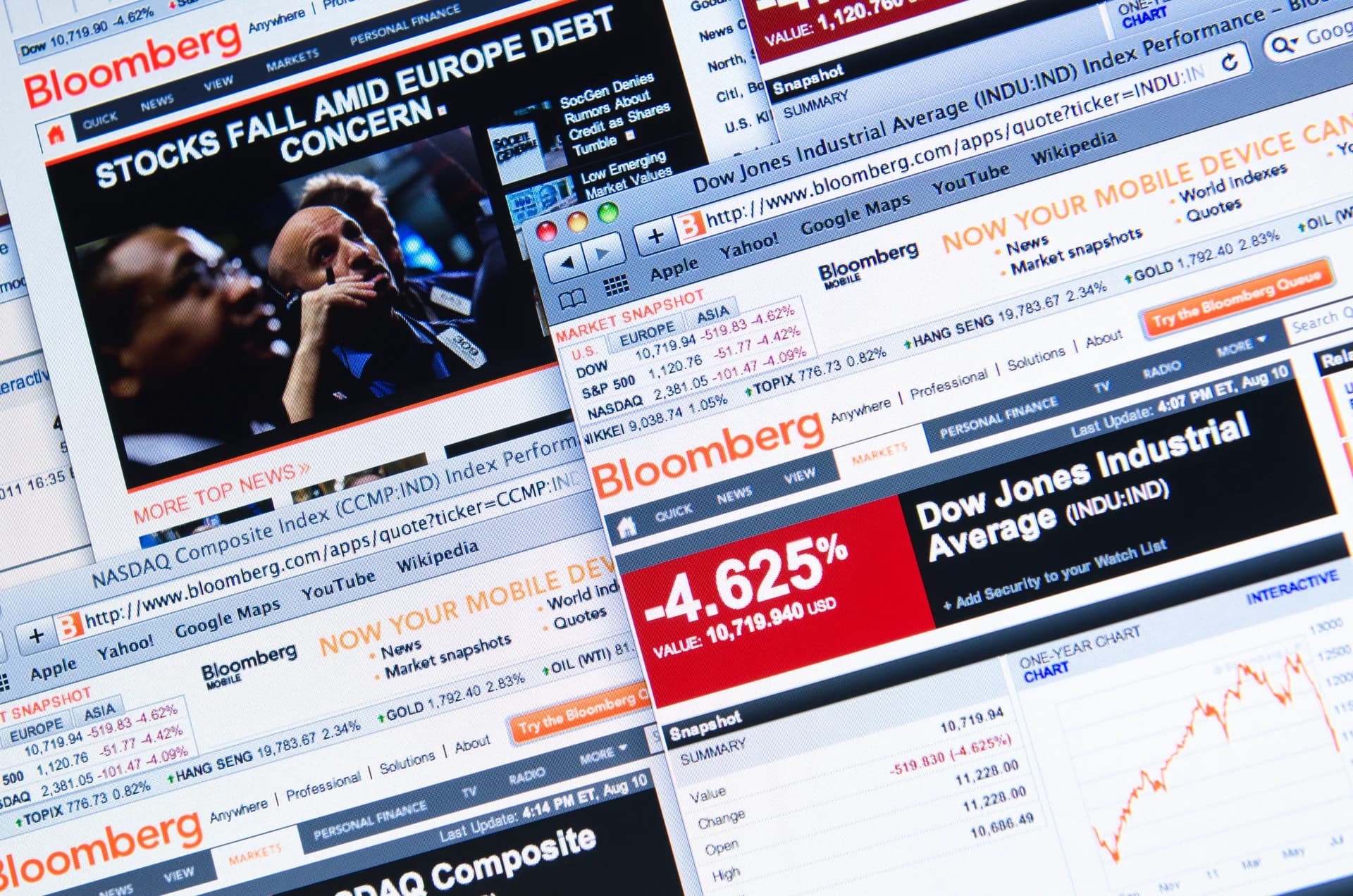 A live trading floor of stock-exchange screens