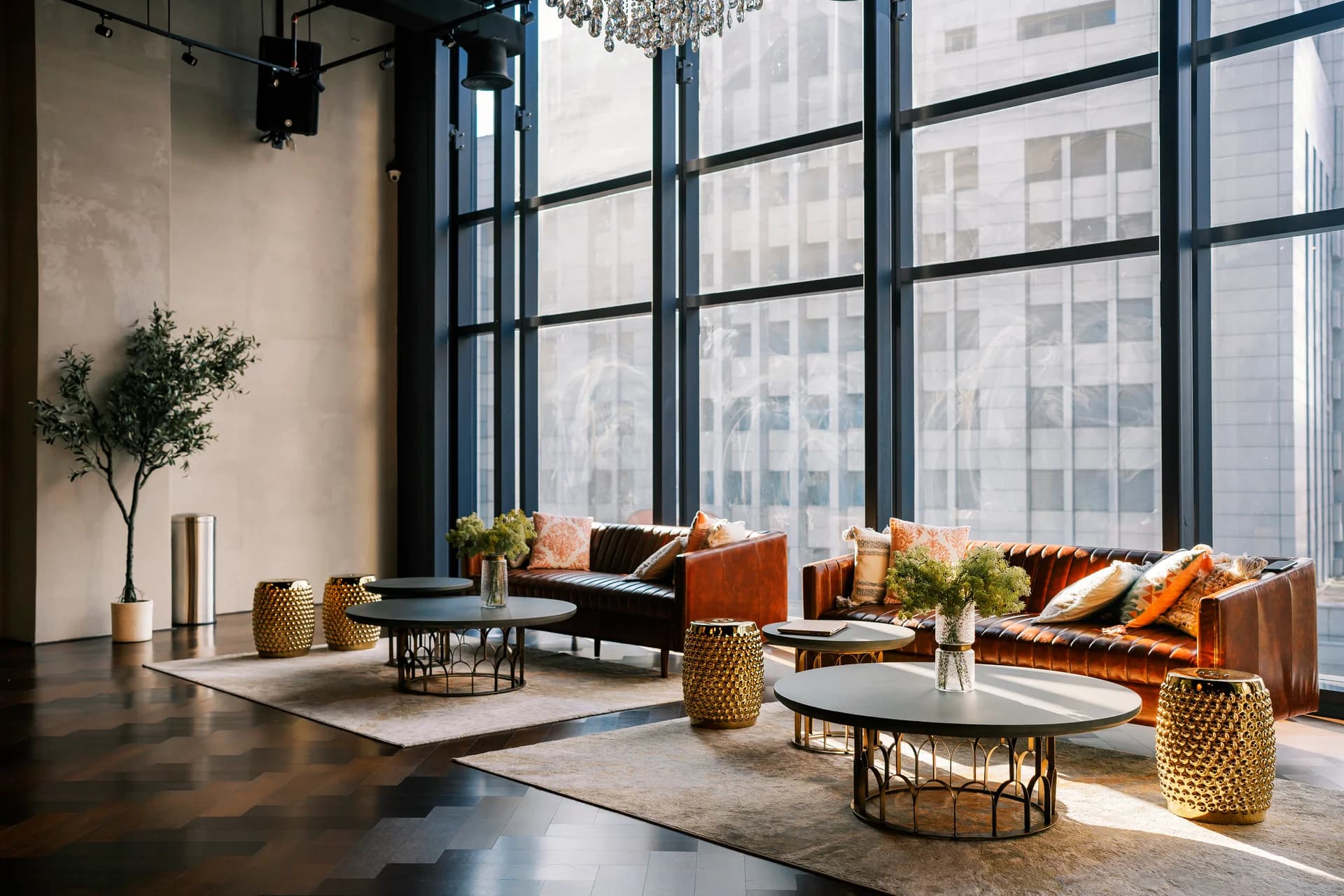 Modern luxury condo lobby lounge area