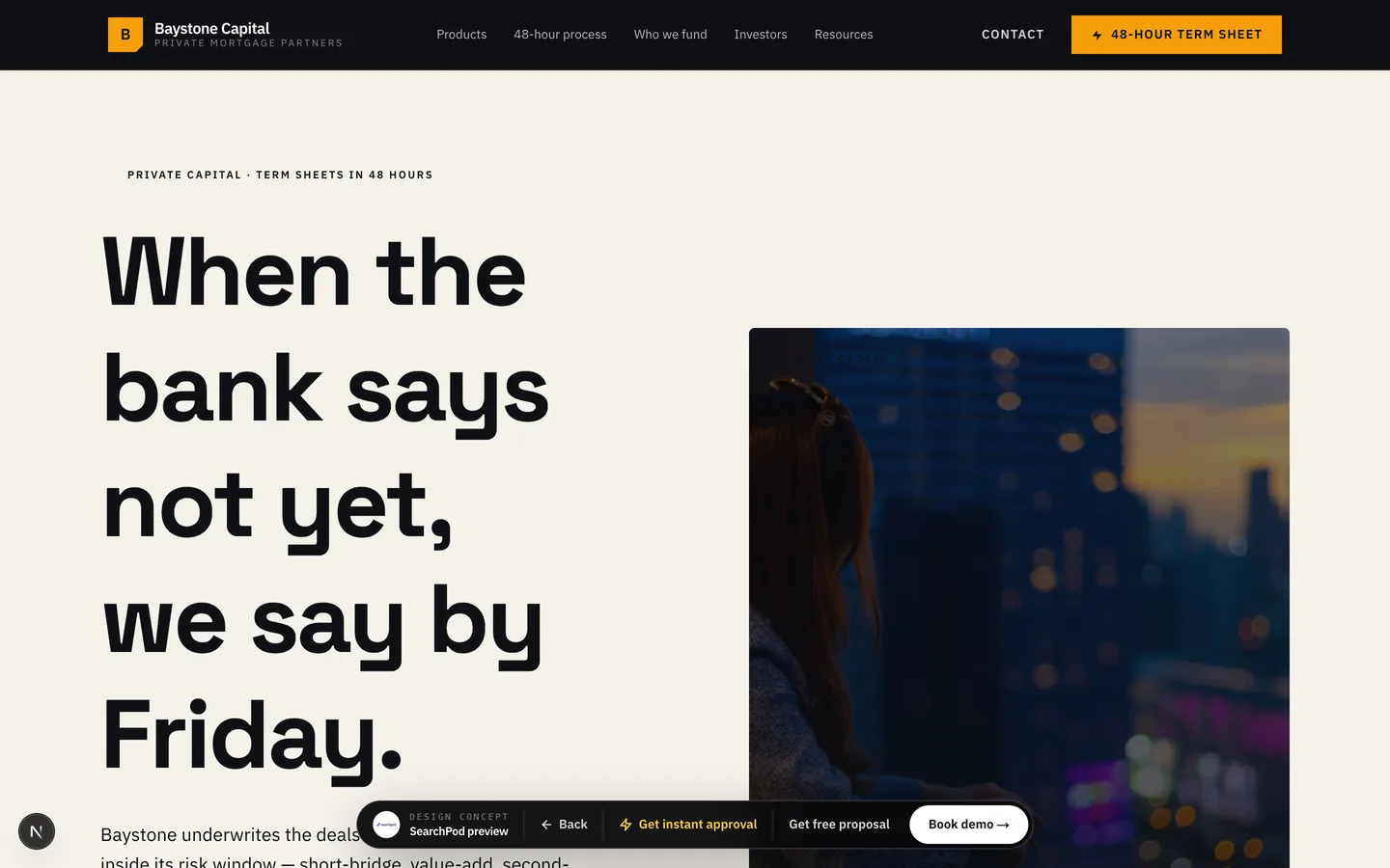 Baystone Capital Partners homepage hero — Efficient private-capital fast-approval site