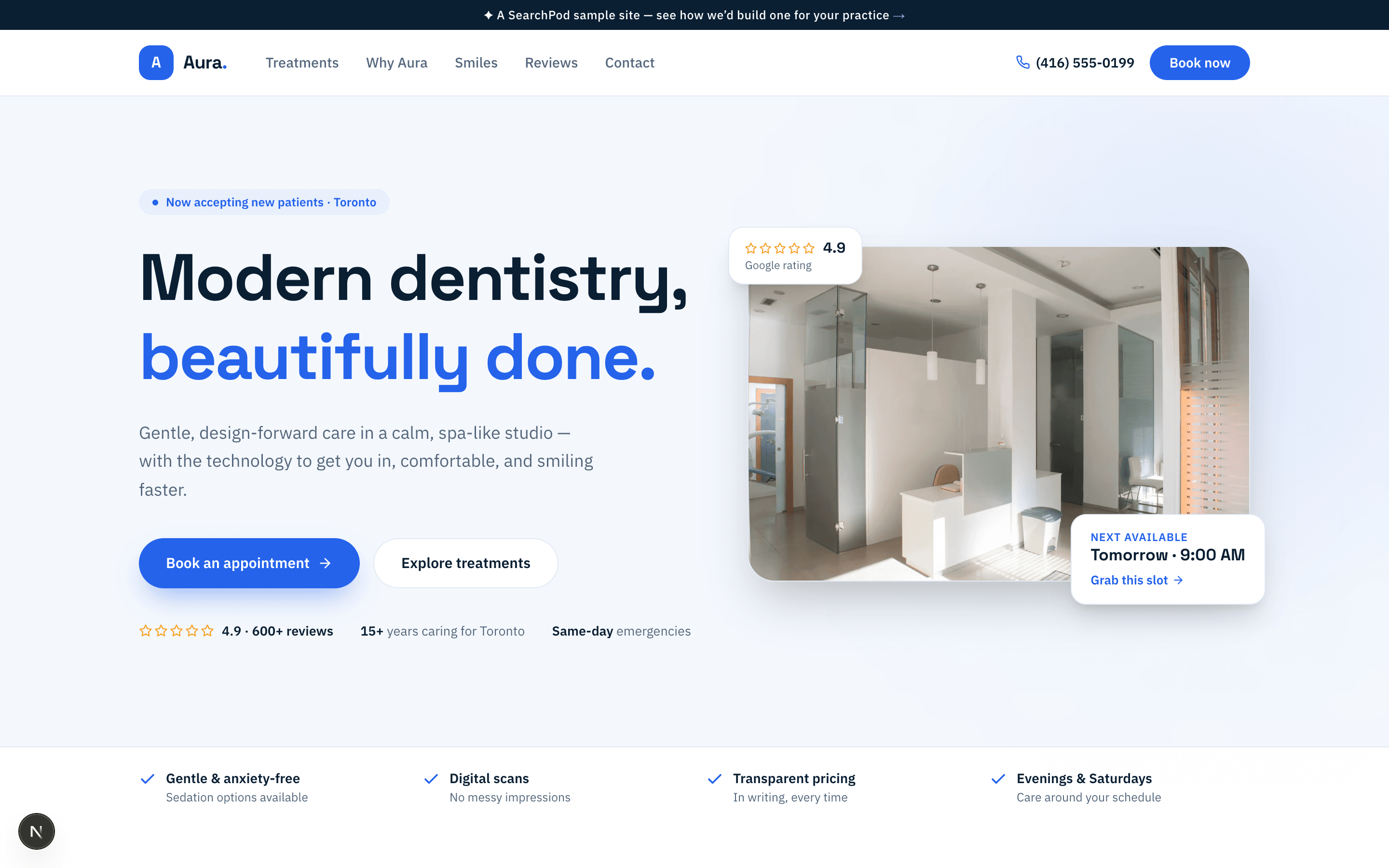 Modern Clinical — sample dentistry homepage by SearchPod