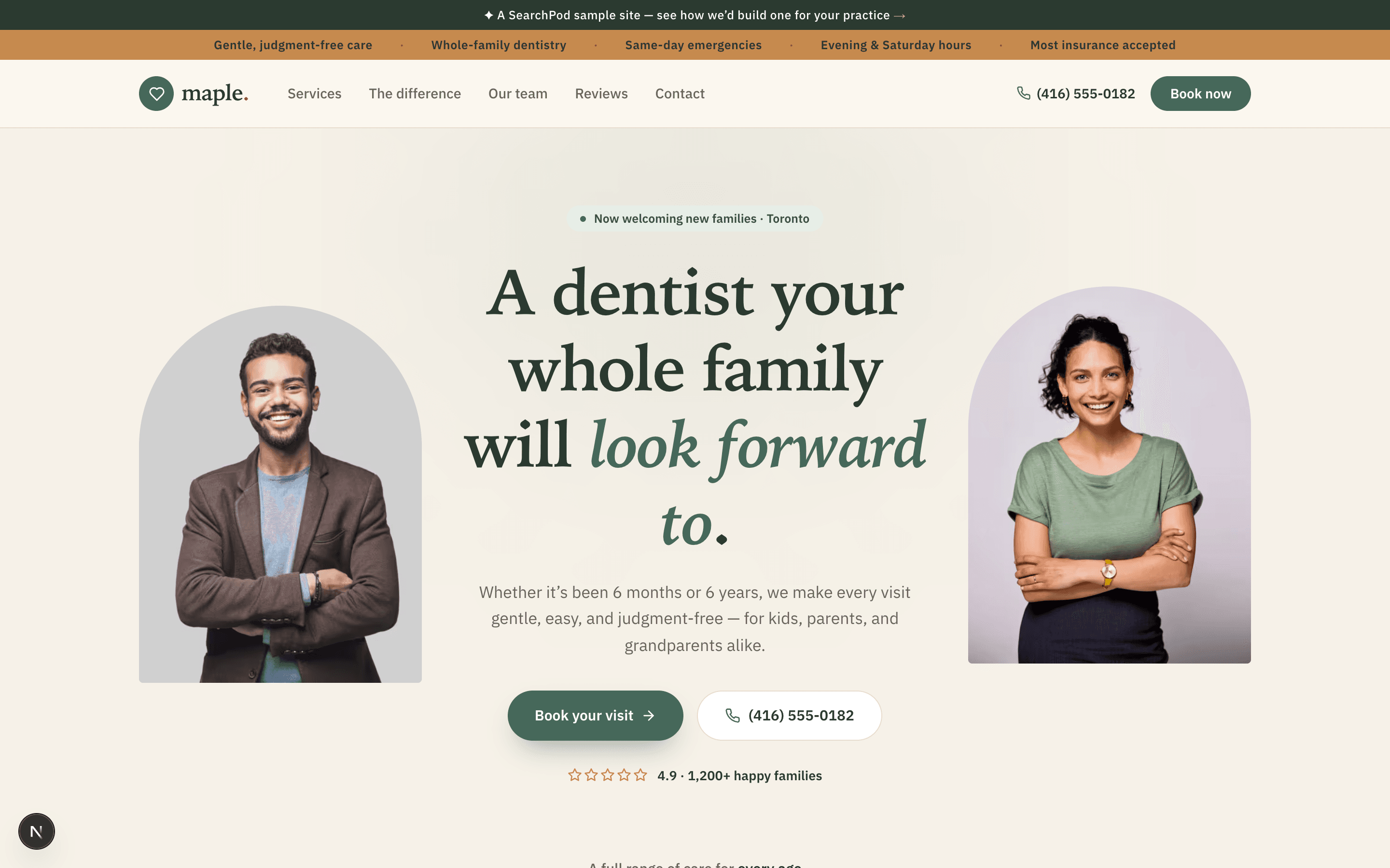 Warm Family — sample dentistry homepage by SearchPod