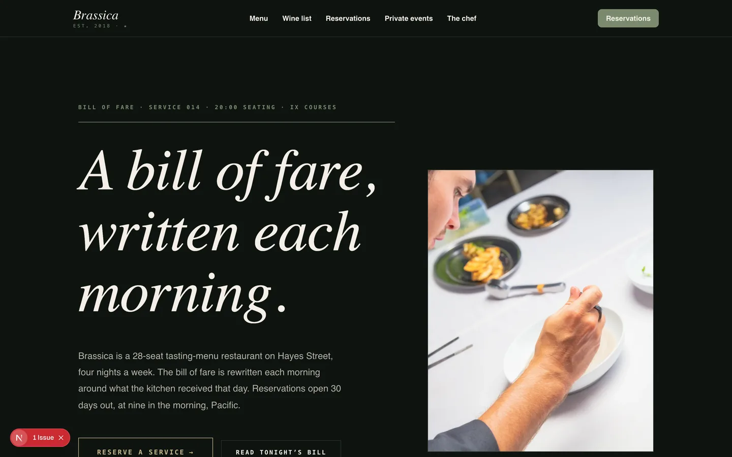 Restaurants sample site preview