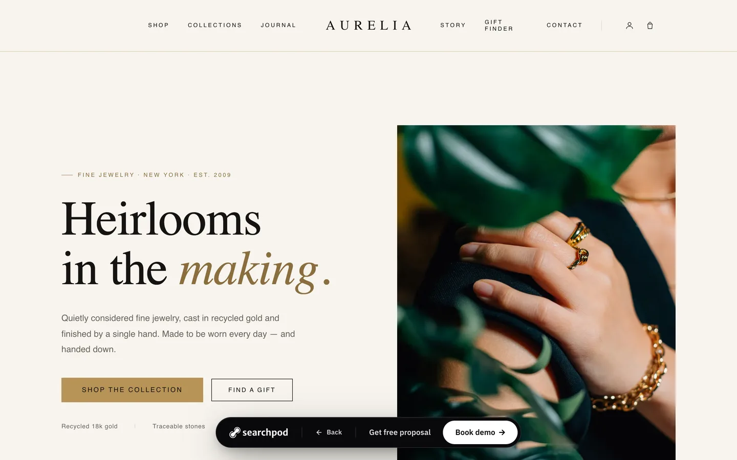 Aurelia homepage hero — Heirlooms in the making