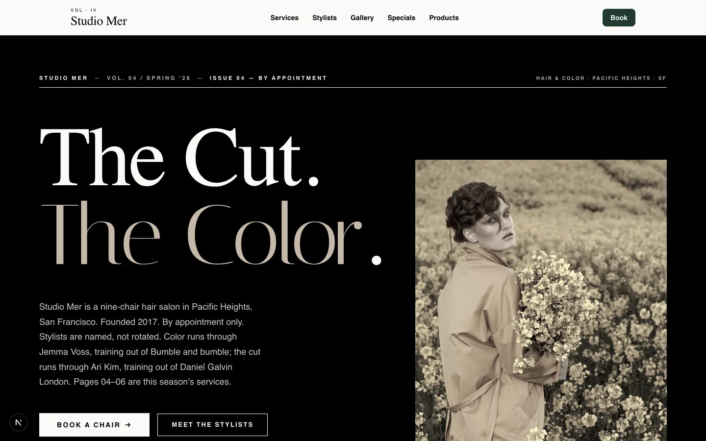 Studio Mer Salon homepage hero — Personal stylist, not just a chair