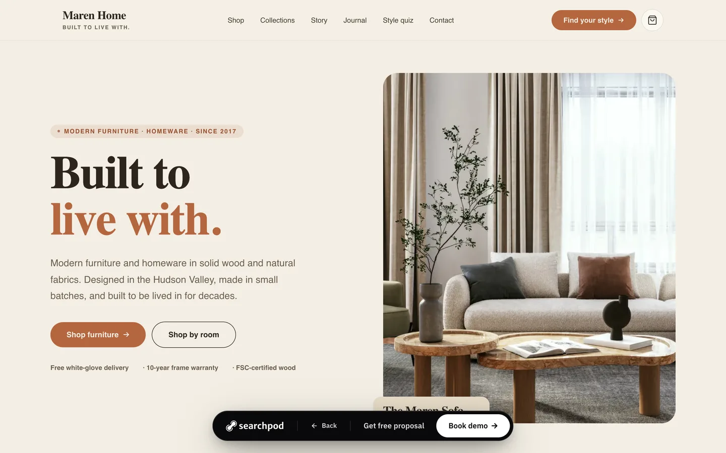 Maren Home homepage hero — Built to live with