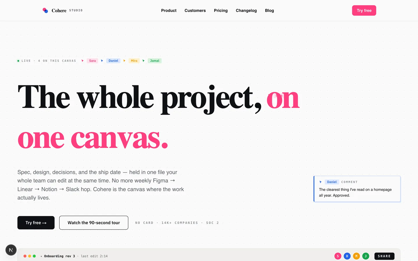 Cohere Studio homepage hero — Where teams ship faster