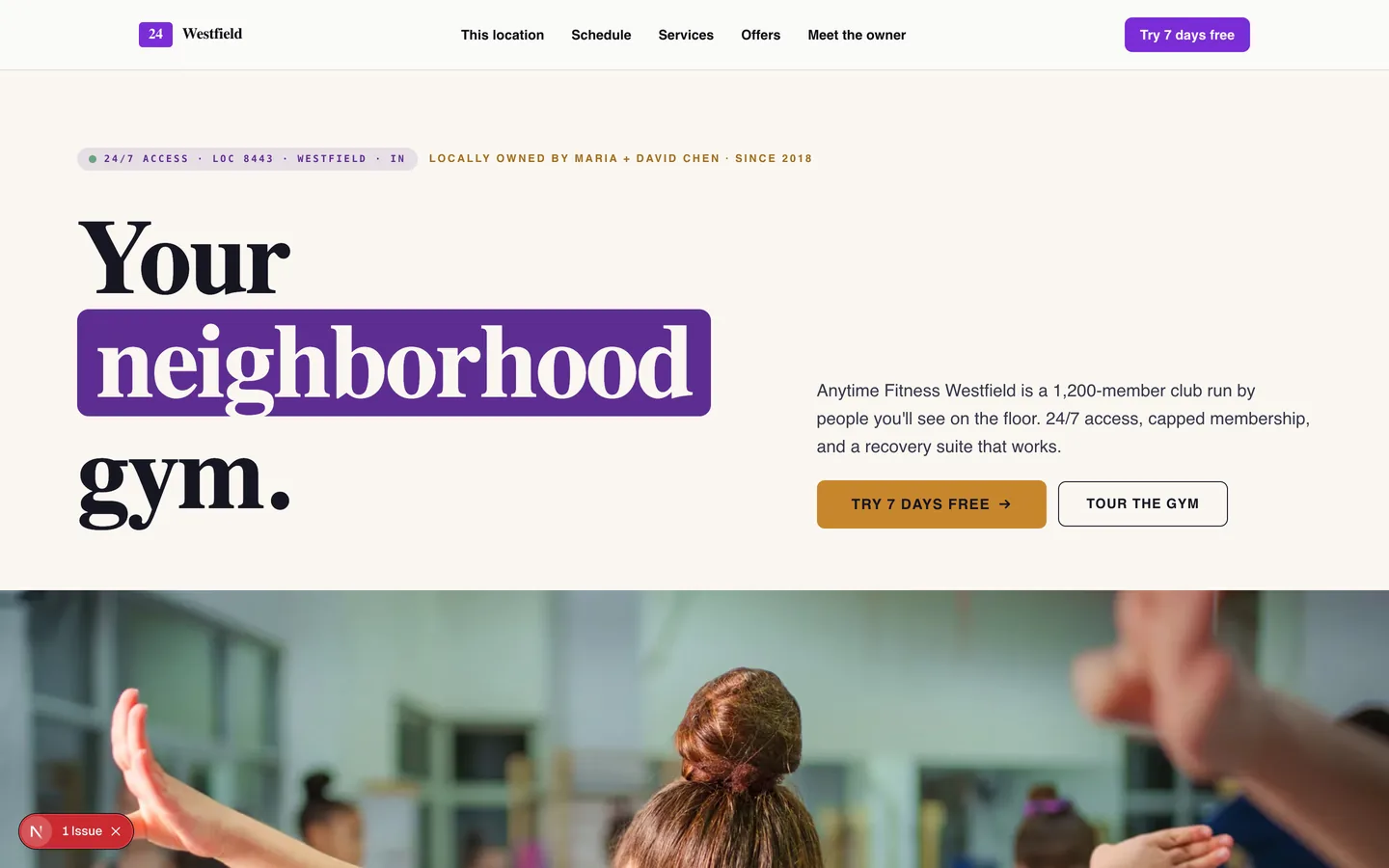 Anytime Fitness · Westfield homepage hero — Your neighborhood gym