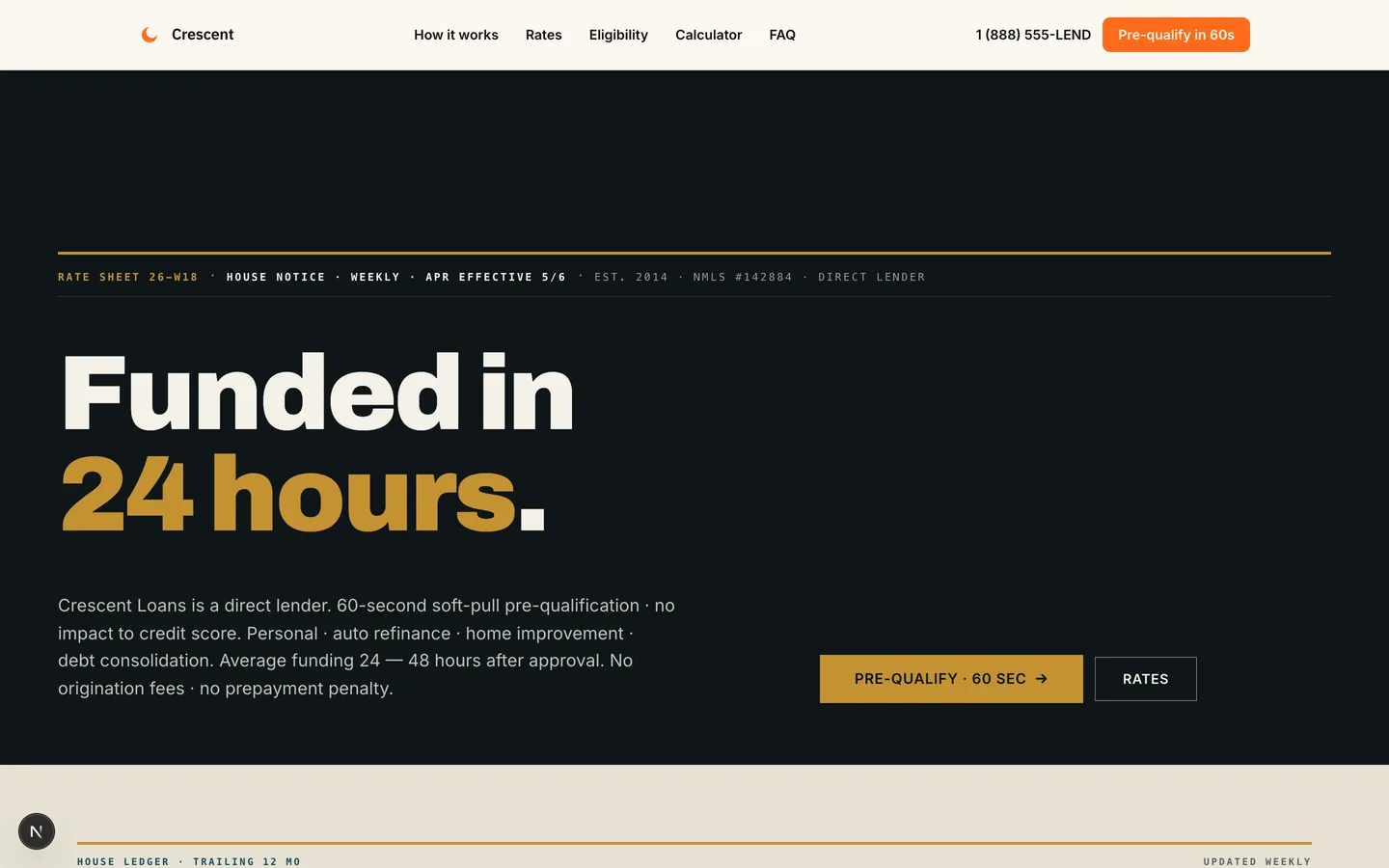 Crescent Loans homepage hero — Funded in 24 hours