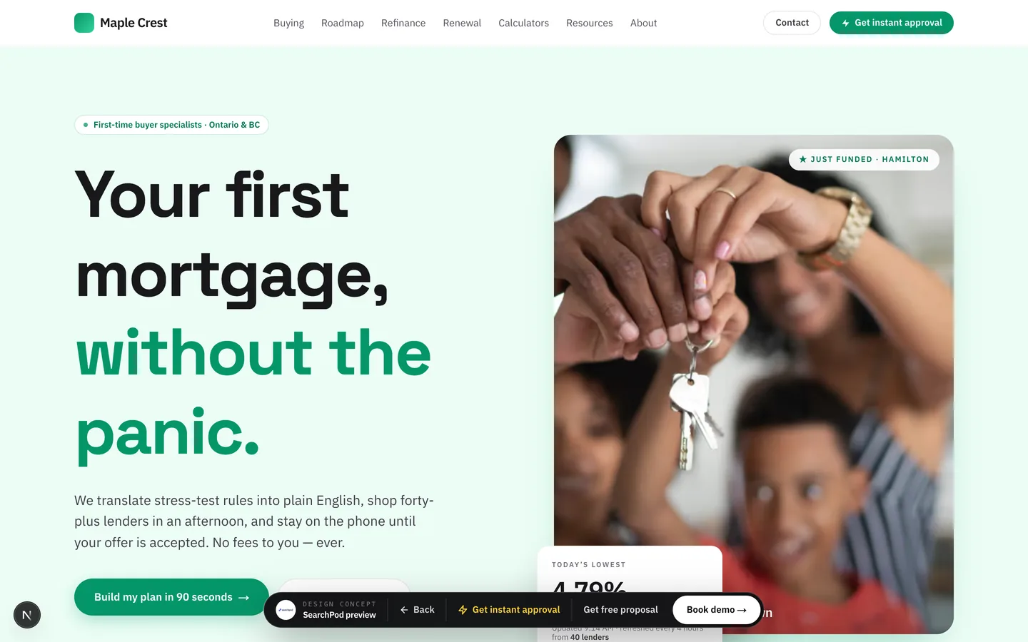 Maple Crest Mortgages homepage hero — Modern & minimal first-time buyer site