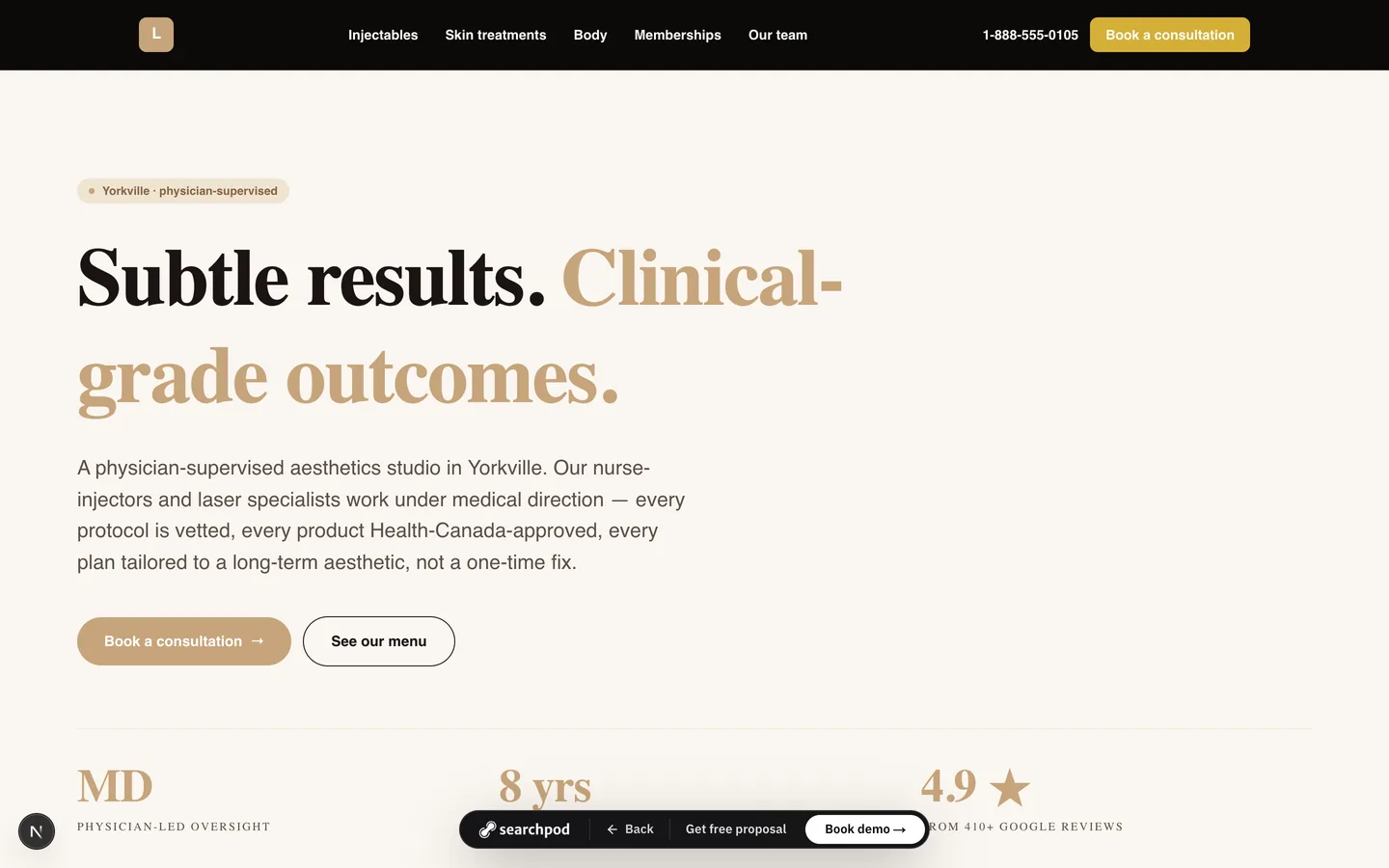 Custom website designed and built by SearchPod for a beauty & wellness business