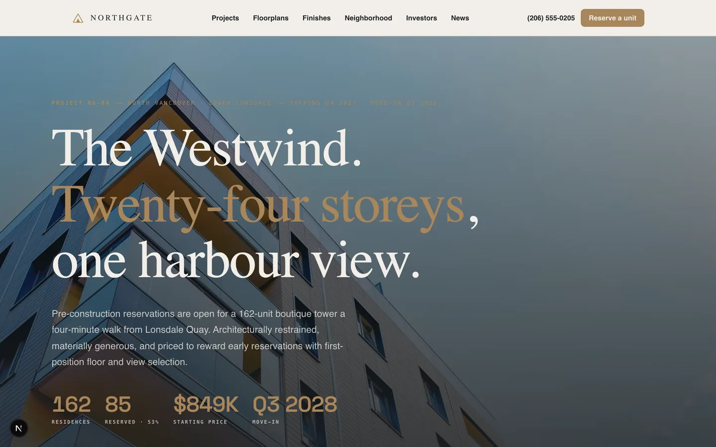 Northgate Residences homepage hero — Pre-launch luxury living