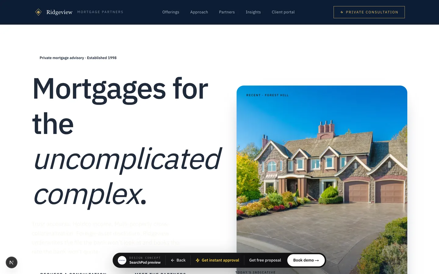 Ridgeview Mortgage Partners homepage hero — Heritage & premium high-net-worth site