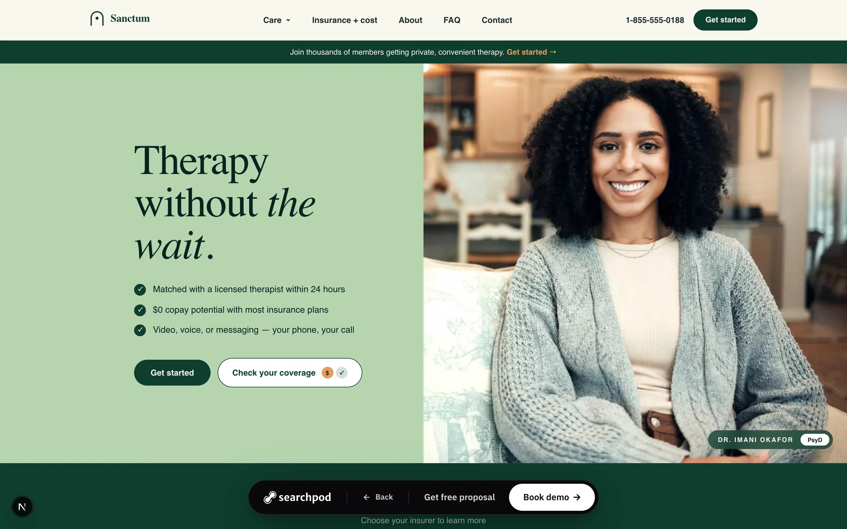Sanctum Therapy homepage hero — Therapy in your pocket