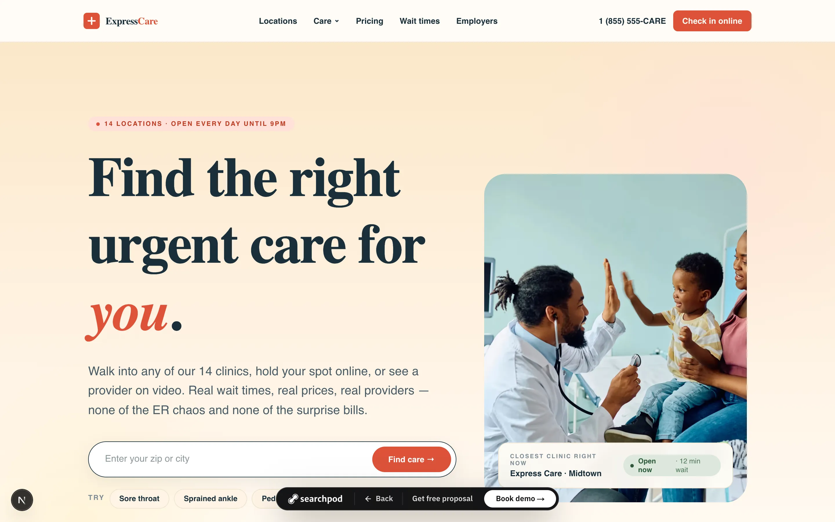 Walk-In Ready — sample urgent care clinics homepage by SearchPod